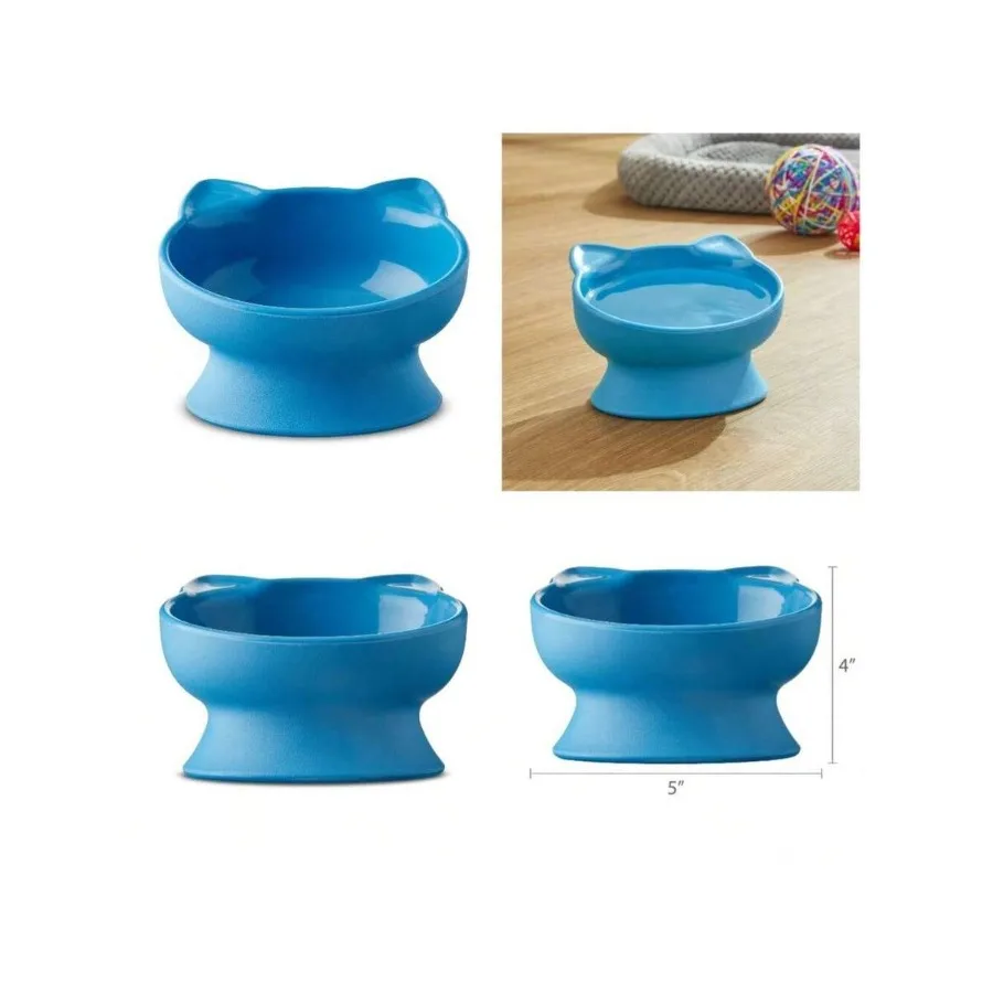 

【New Arrival】Elevated Cat Food Bowl, Cute Cat Ear Design Raised Pet Bowl, Anti-Vomit Tilted Feeding Dish for Cats and Small Dogs