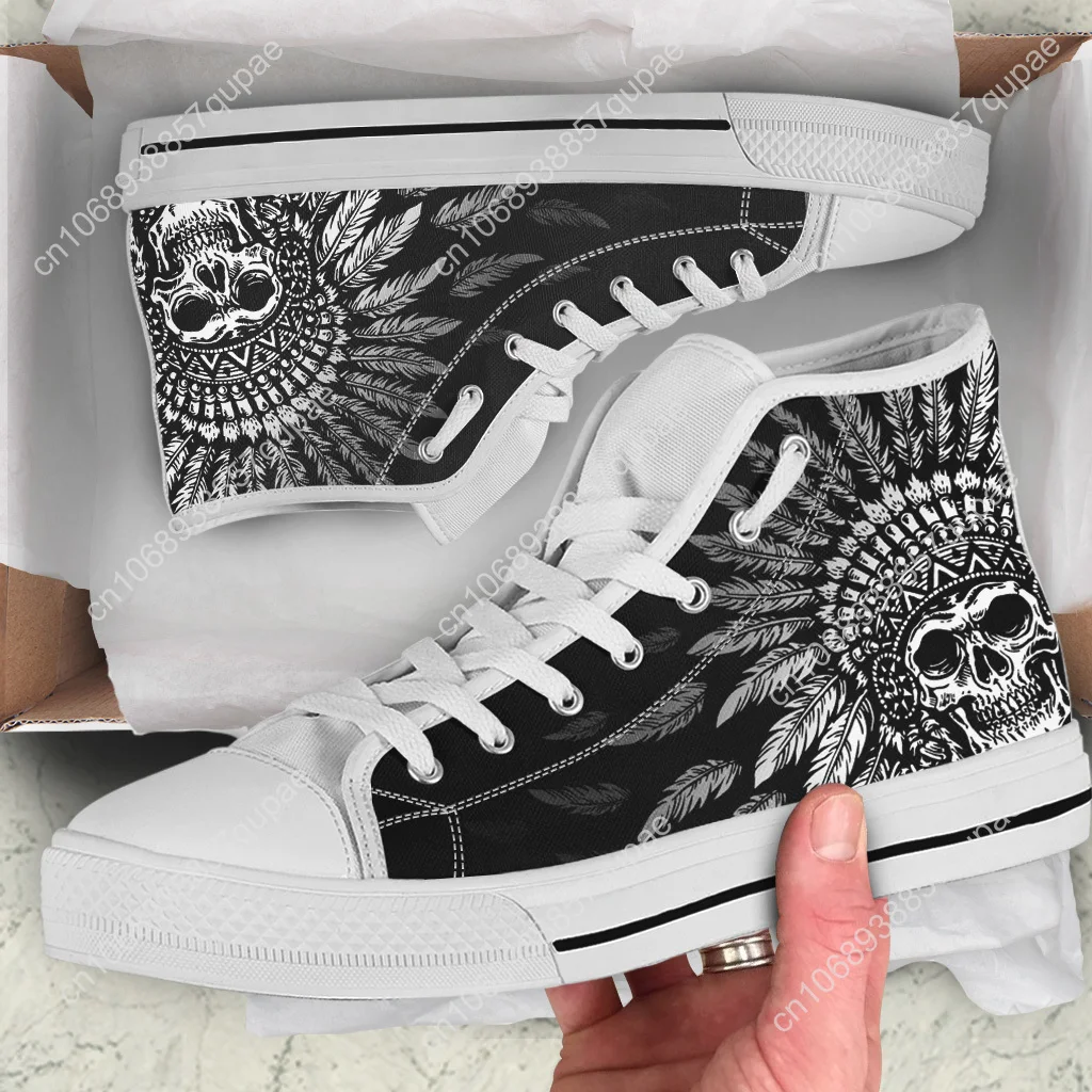 High Top Men's Shoes Tribal Skull Design Comfortable White Sole Shoes Gothic Day Of The Dead Skull Canvas Sneaker