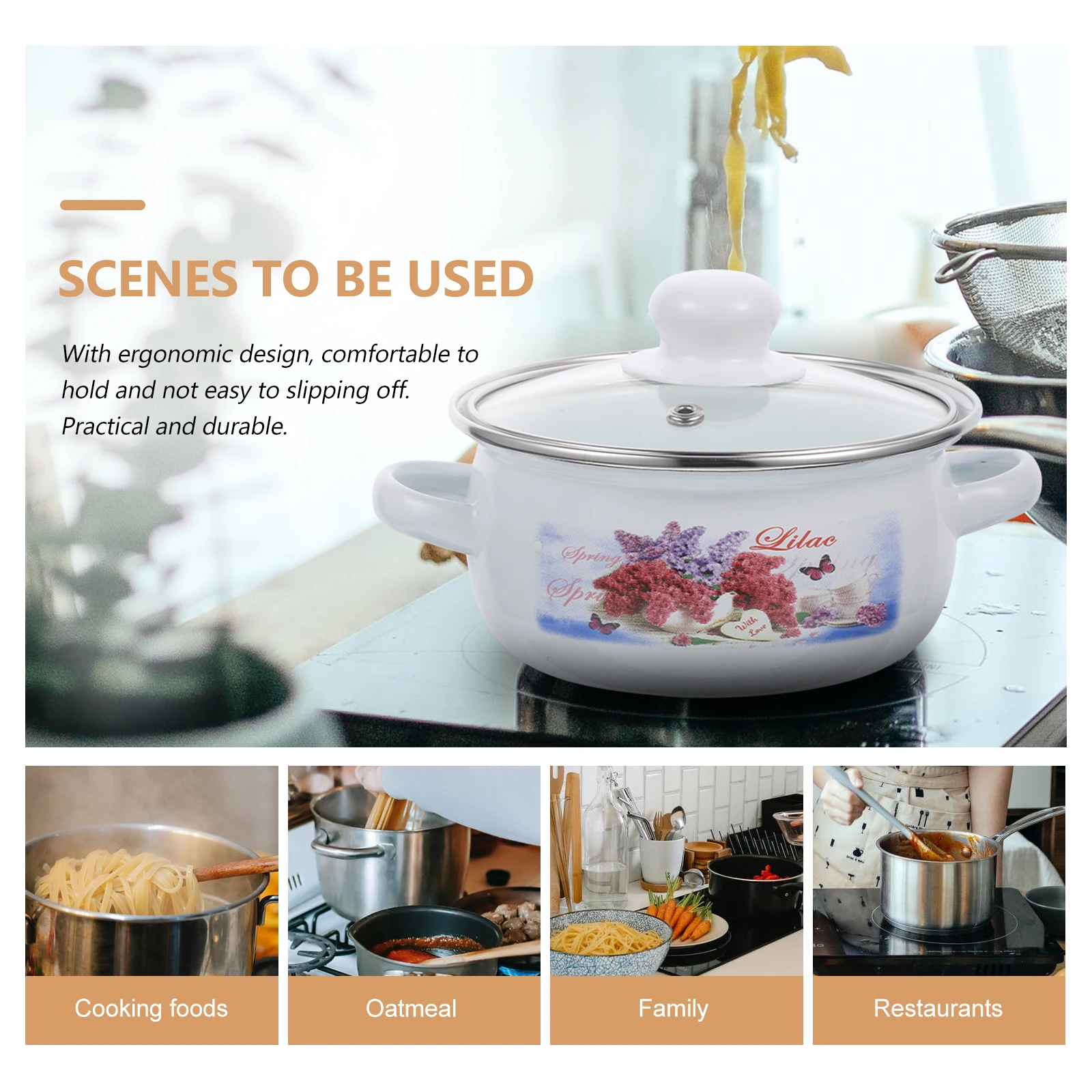 

3pcs Mini Soup Pot Set 12-14-16cm Smooth Edge Enamel Pans Double Handles Milk Pan Small Saucepan Easy Clean Stove Top