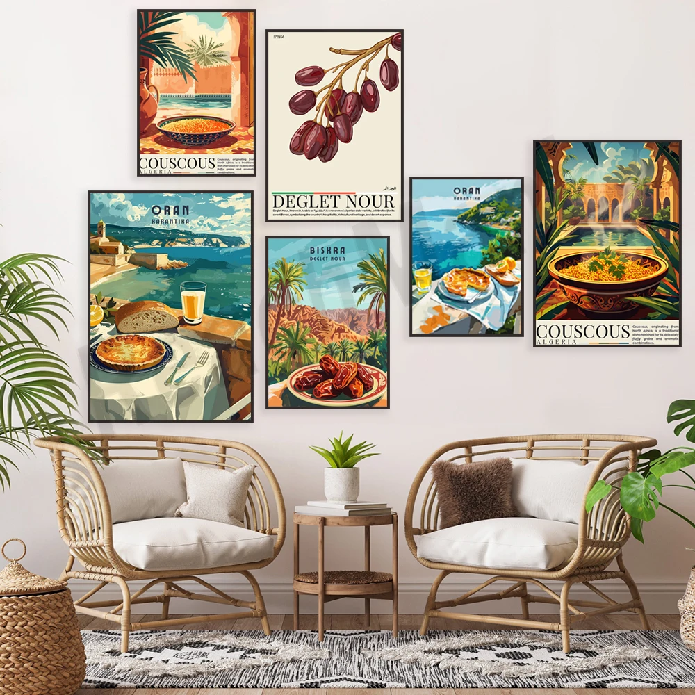 Póster de cocina, póster de Argelia, Cuscús Argelino, póster de Karantika, póster de Deglet Nour, impresión de viaje a Argelia, ideas para regalos