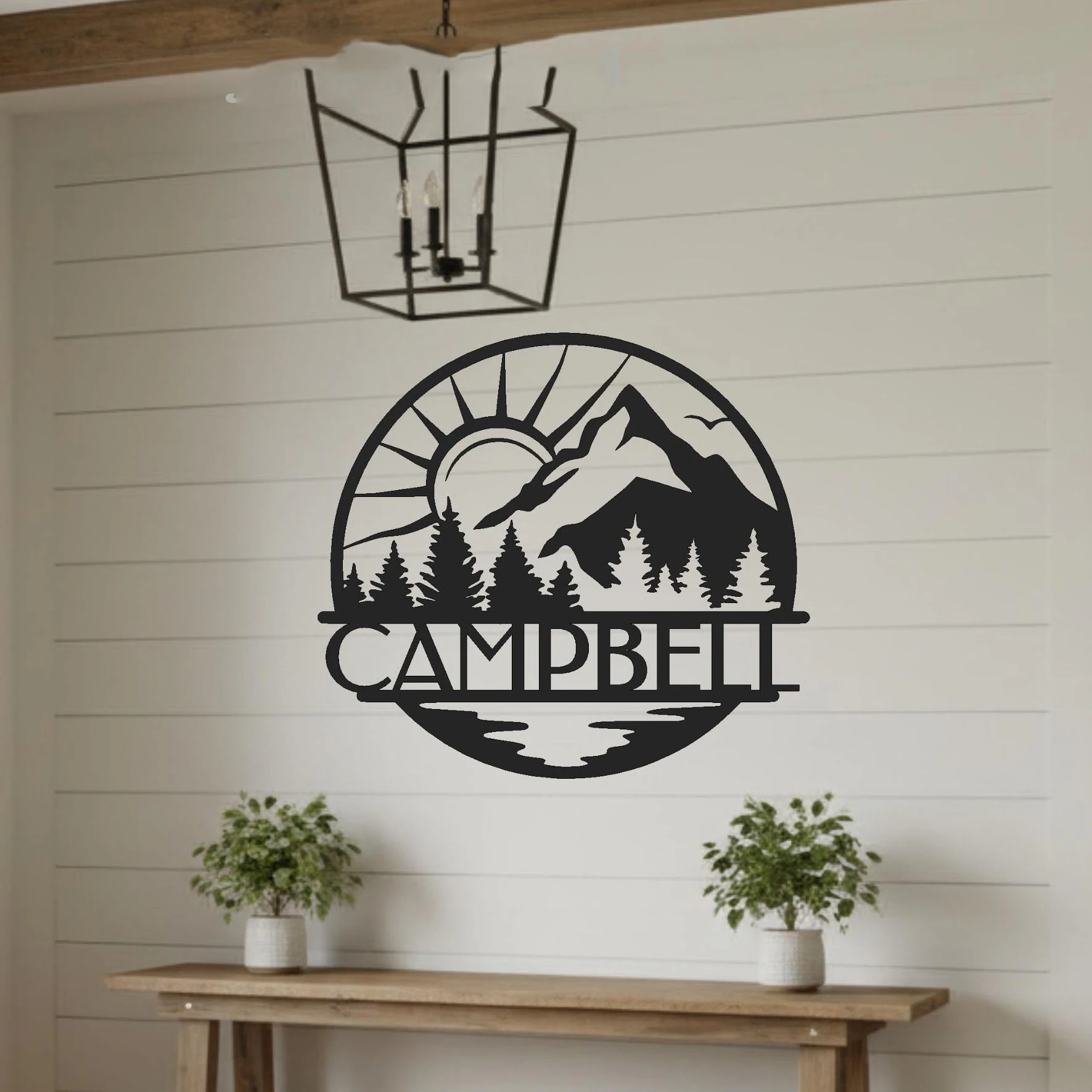 Custom Personalized Family Name Metal Sign Mountain and Sun Scene Custom Wall Art Metal Home