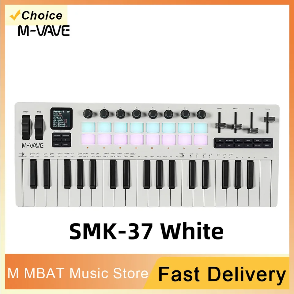 M-VAVE SMK 37 PRO 37鍵RGB MIDIキーボード、16ドラムパッド搭載
