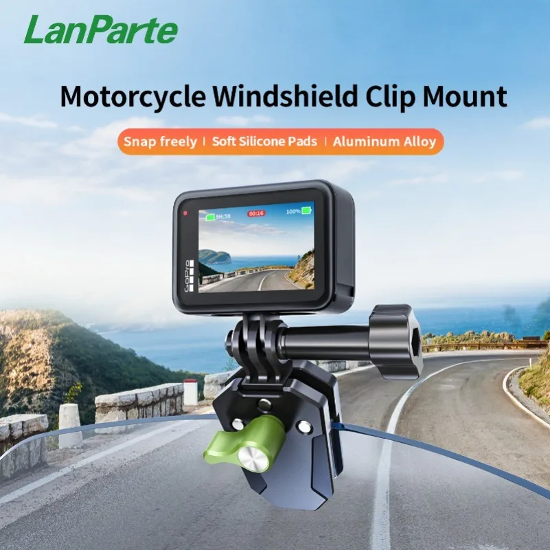 

360° Rotatable Motorcycle Windshield Clip Mount Shockproof Holder For GoPro DJI Insta360 Action Cam Bike Riding Vlog Accessories