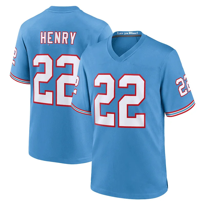 Derrick Henry Tennessee Titans Game Jersey Rugby Tshirt V-neck Sport Tshirt  Quick Drying Top Number 22 Jersey Tee Adult/Kids