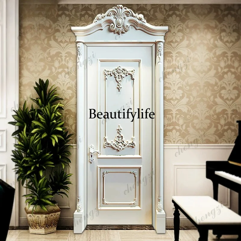 

White European-style villa high-end custom kitchen and bathroom bedroom room paint engraving gold flat wood set wooden door