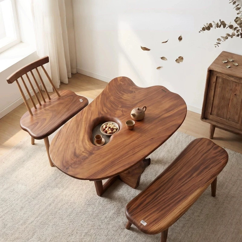 Cobble table simple quiet wind balcony small tea table with log dining table set