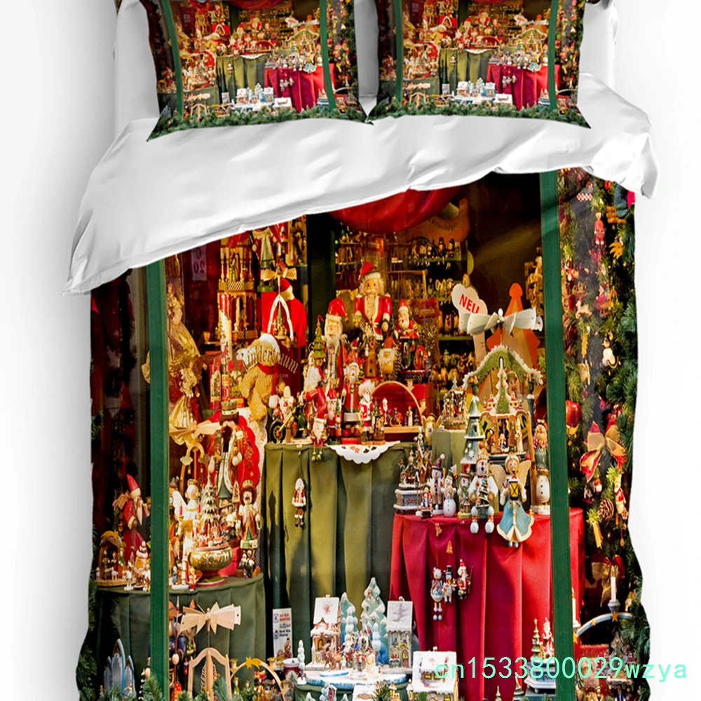 Christmas Table Gift Santa Claus 3pcs Bedding Set For Bedroom Double Bed Home Textile Duvet Cover Quilt Cover Pillowcase