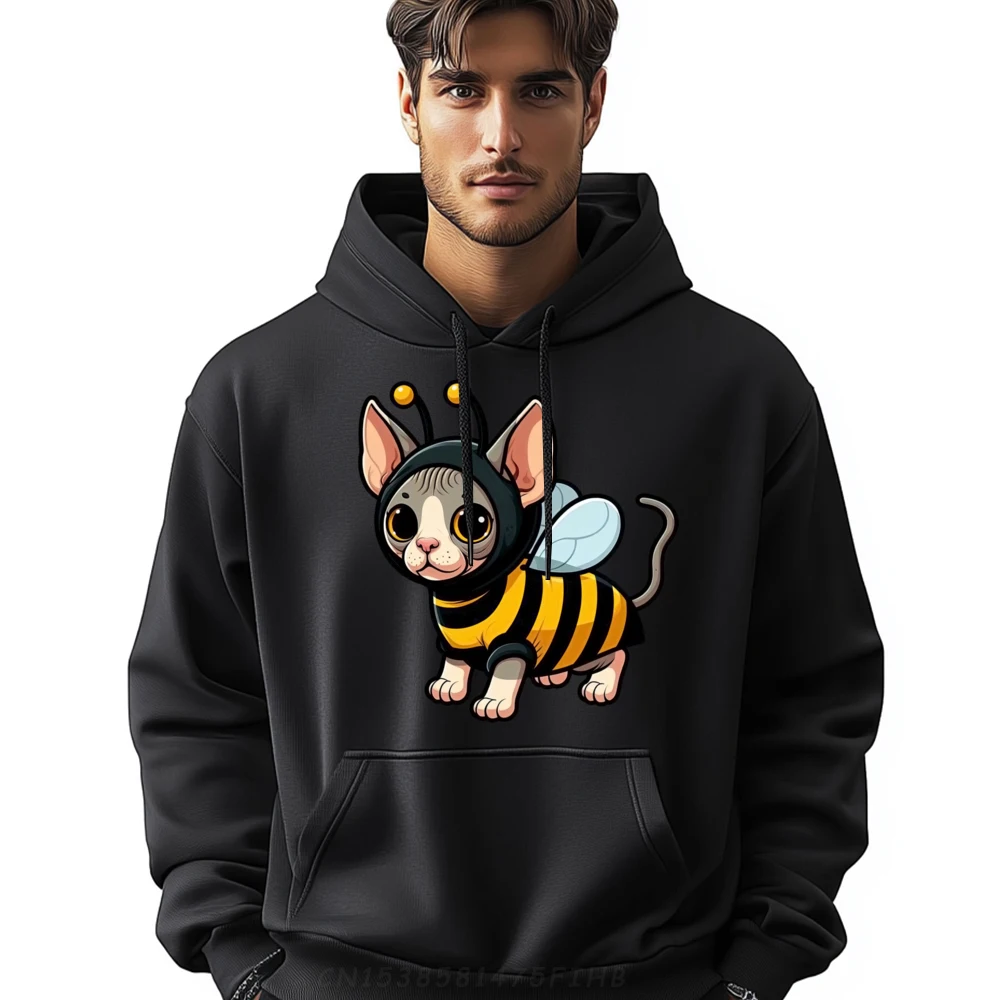 

Sphynx Cat Bee Pet Funny Animal Hoodie Men Polyester Original Mens Sweatshirts Christmas Sweater