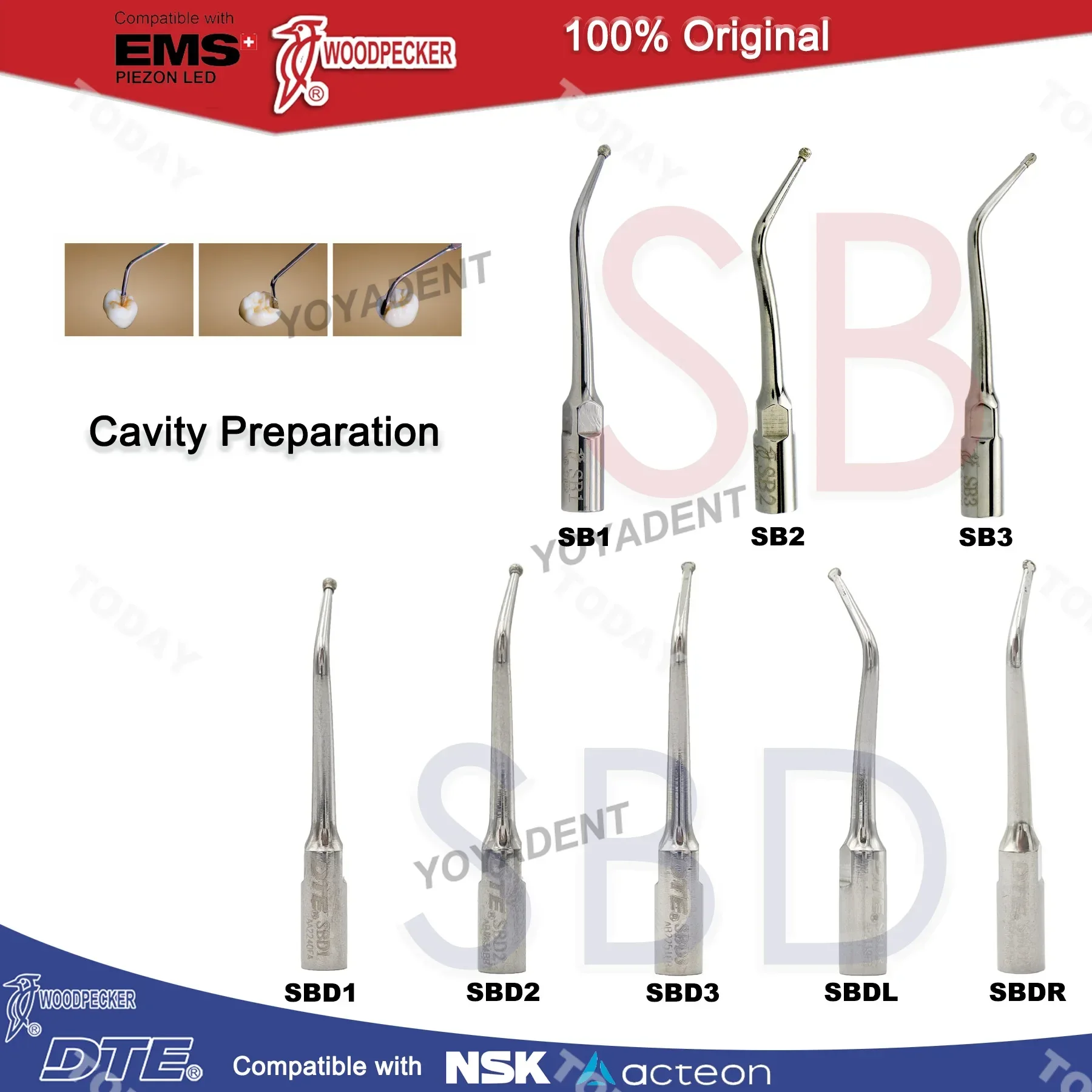 

Woodpecker DTE Dental Ultrasonic Scaler Tips Cavity Preparation Scaling Tips Fit EMS SATELEC NSK Scaler Handpiece SB1 SB2 SB3