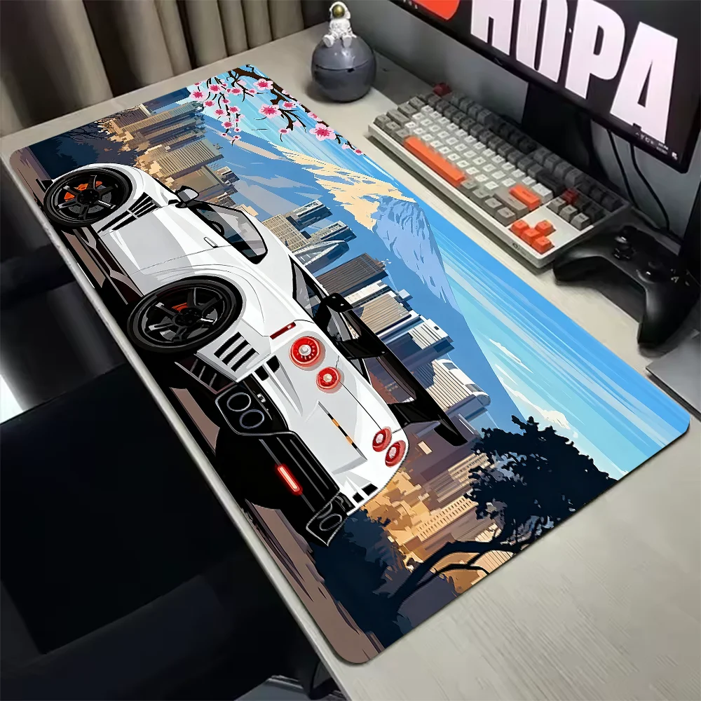 Tapete de mouse para jogos grandes de carro de corrida, teclado suave, tapete de mesa com borda de costura, fundo de borracha antiderrapante, acessório de computador