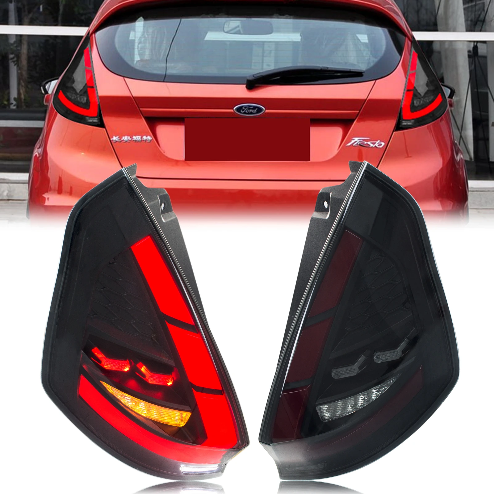 

LED Tail Lights Assembly for Ford Fiesta Hatchback SE ST 2011-2019 Sequential Sequential Turn Signal Trunk Rear Brake Lamps