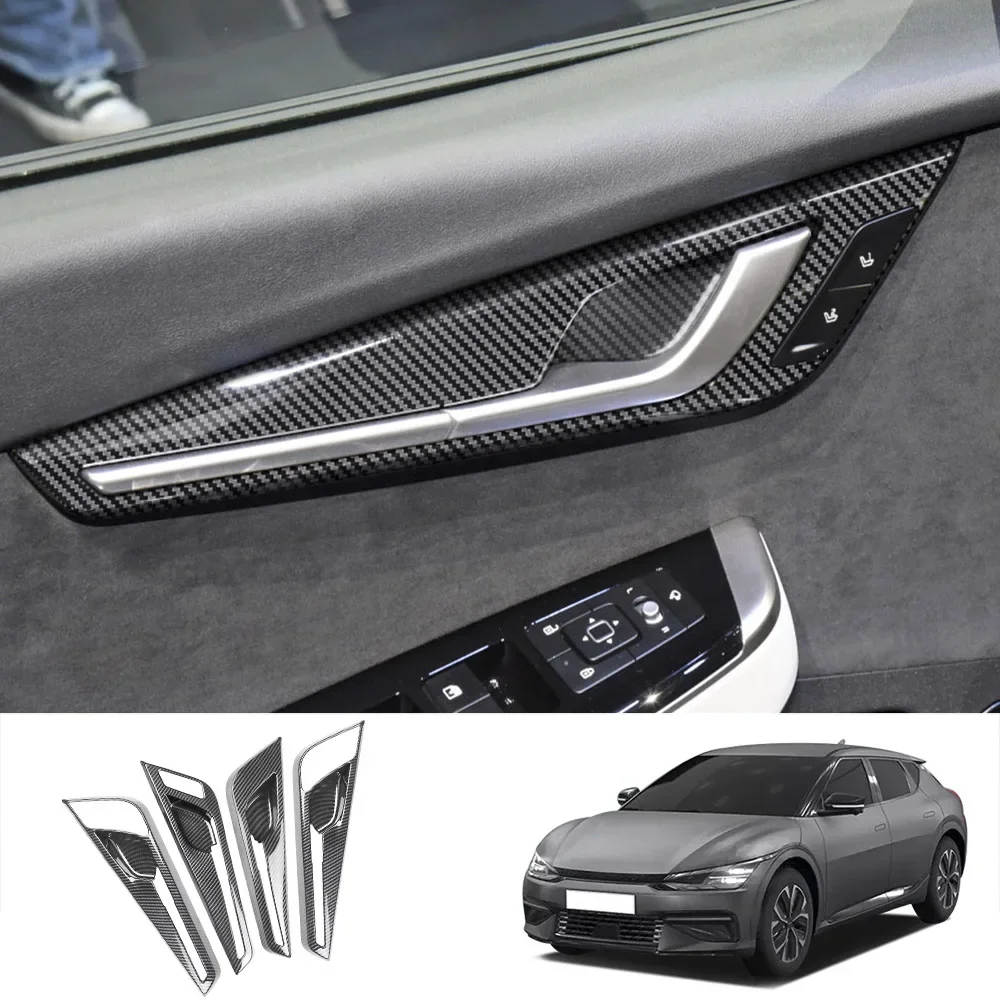 For KIA EV6 GT Line 2021 2022 2023 ABS Carbon Fiber Interior Mouldings Inner Door Handle Bowl Panel Decoration Cover Trim