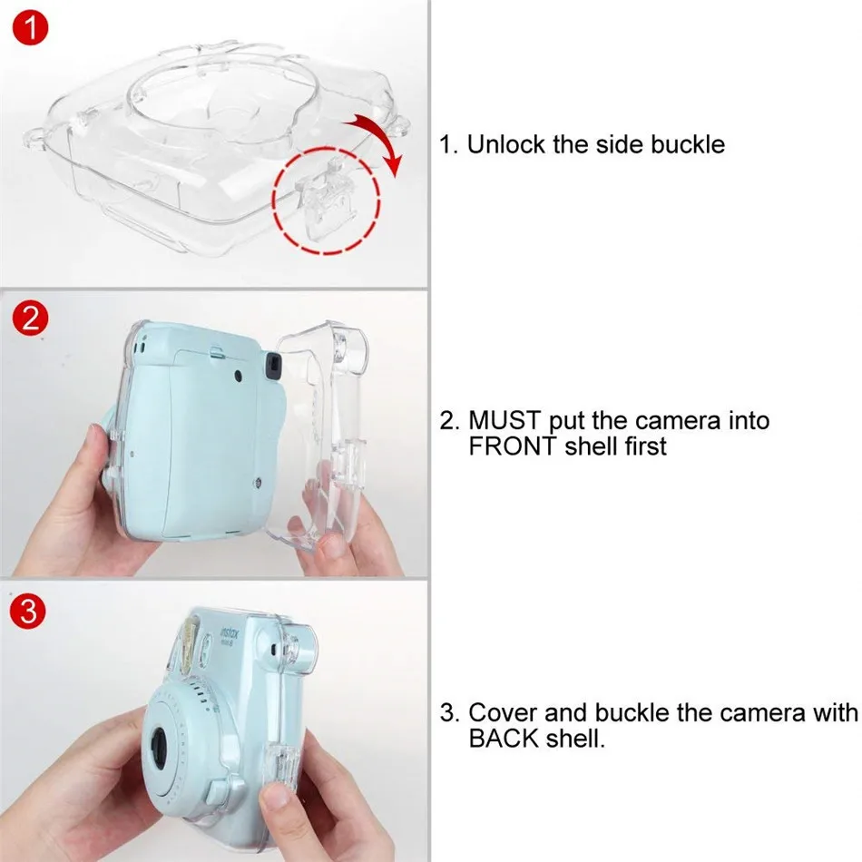 For Instax Mini 9 Case Transparent Plastic Cover Instant Camera Protect bag With Strap For Fujifilm Instax Mini 9/ 8 /8+