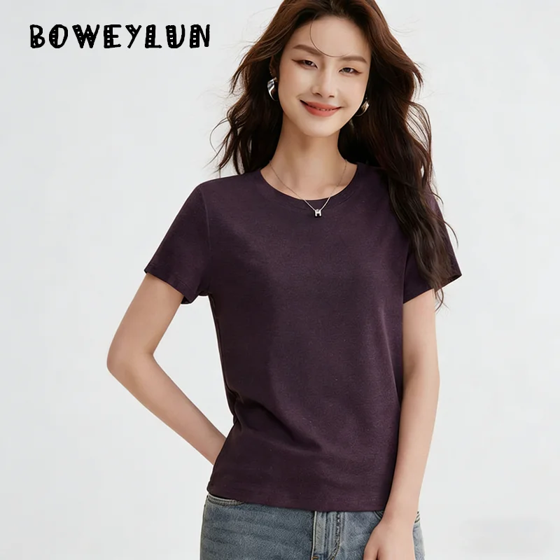 

Женская футболка BOWEYLUN из хлопка и ледяного шелка с охлаждающим эффектом, однотонная, с круглым вырезом, с коротким рукавом