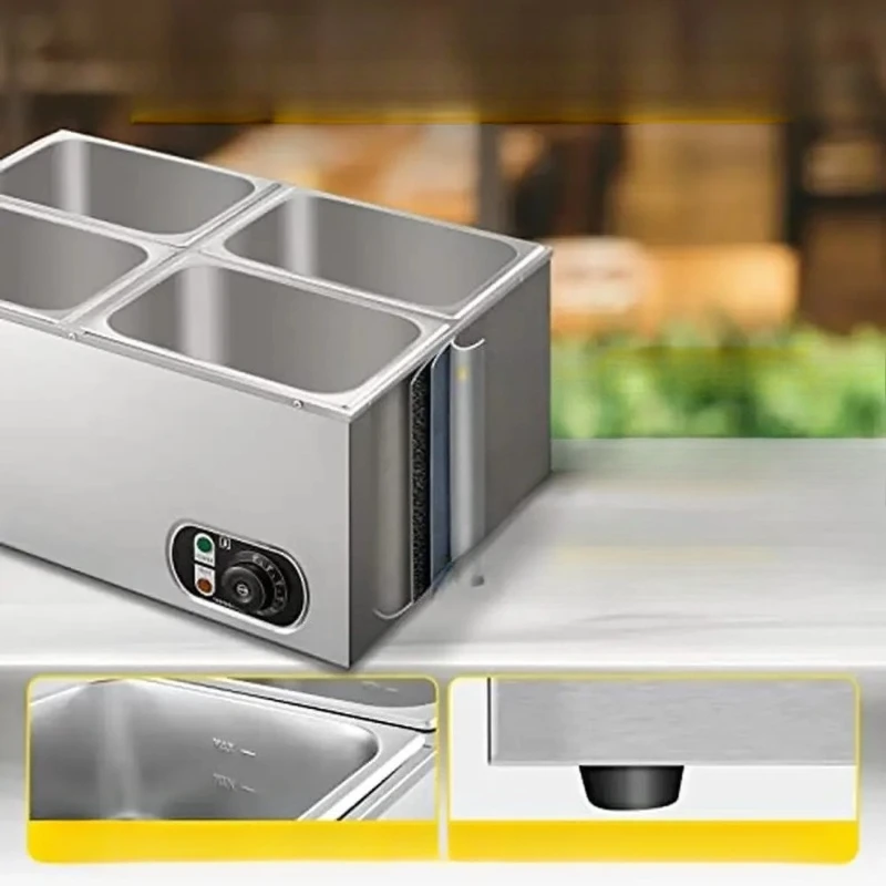 

# l Commercial Food Warmer Buffet Bain Marie 4-Pan Stainless Steel 14.8qt 1500W 110V Steam Table Soup Temp Control Drainage