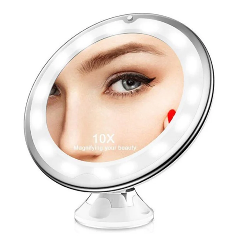 

AT29-LED 10X Magnifying Make Up Mirror Can Locking Suction Cup&360Degree Rotating Adjustable For Home/Travel/Bathroom-Battery