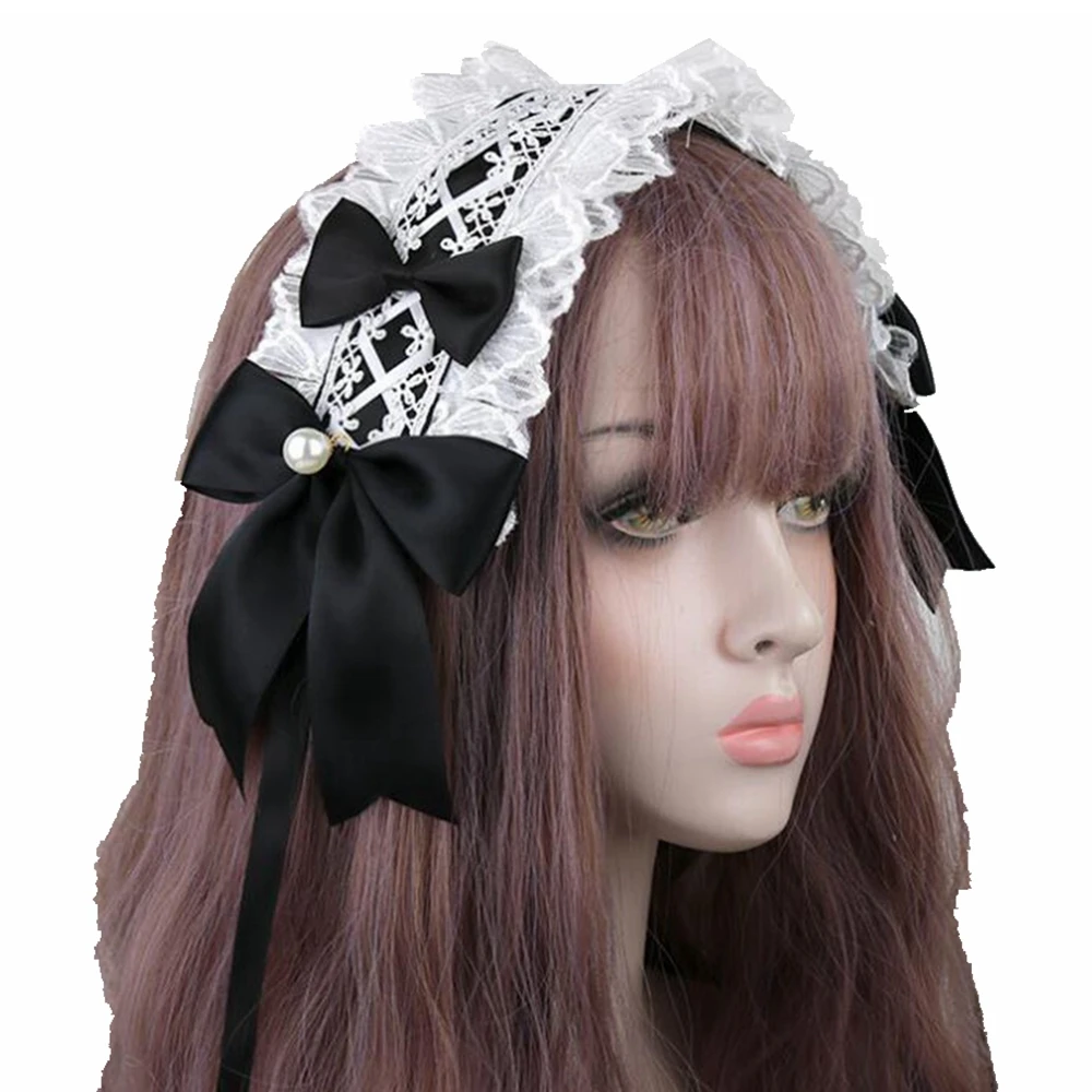 Cerchietto per capelli dolce adorabile Anime Maid Cosplay Fascia Lolita Fiore di pizzo Copricapo Accessorio per capelli