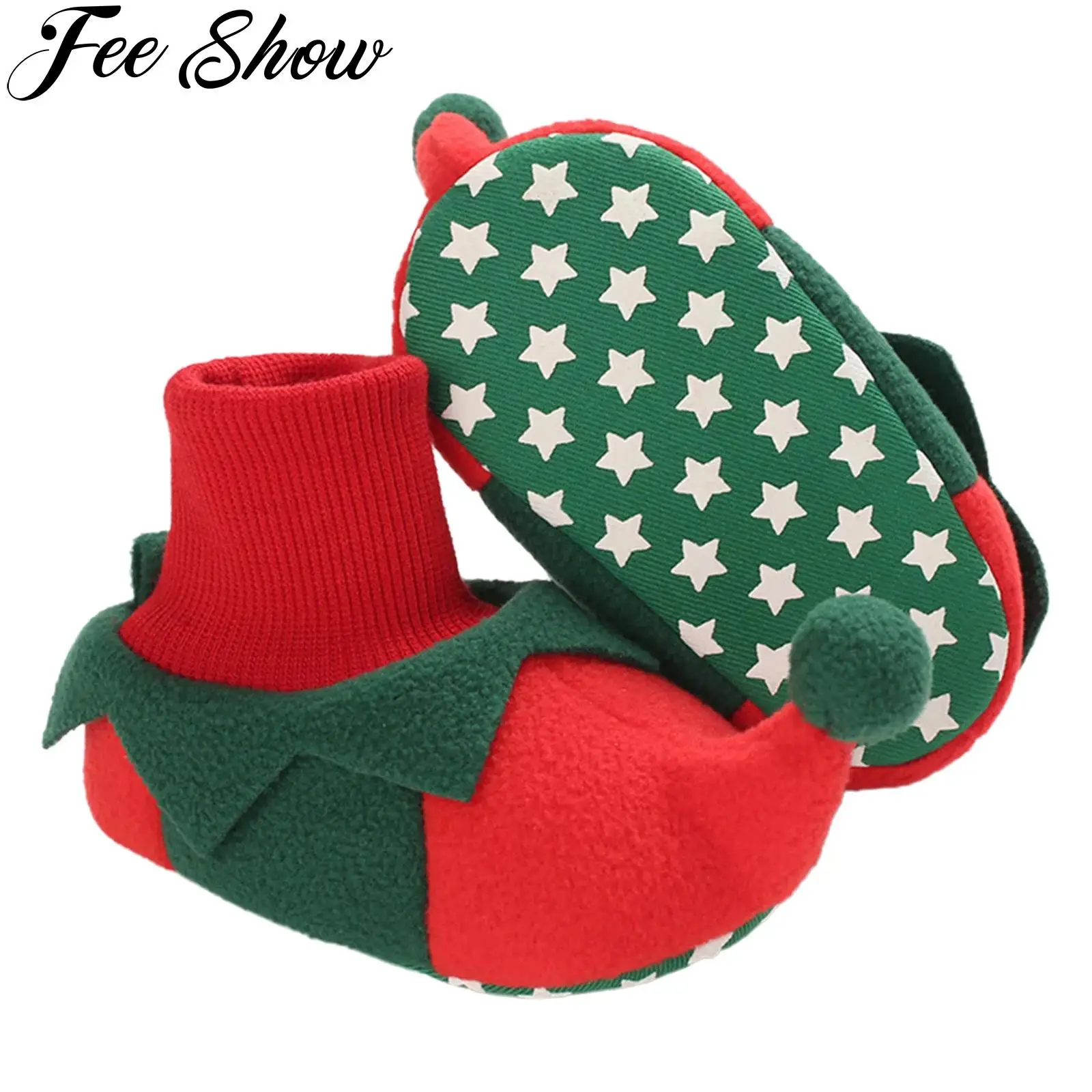 

Рождественская обувь Санта-Клауса для новорожденных, зимние теплые флисовые пинетки, мягкие уютные тапочки, носки, обувь для первых ходунков, карнавальный костюм