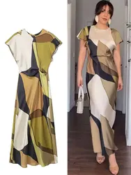 HH 2024 Summer Women Dress Fashion Vintage Print O-Neck Midi Dress Waist Cinched Casual Chic Woman Elegant Dresses
