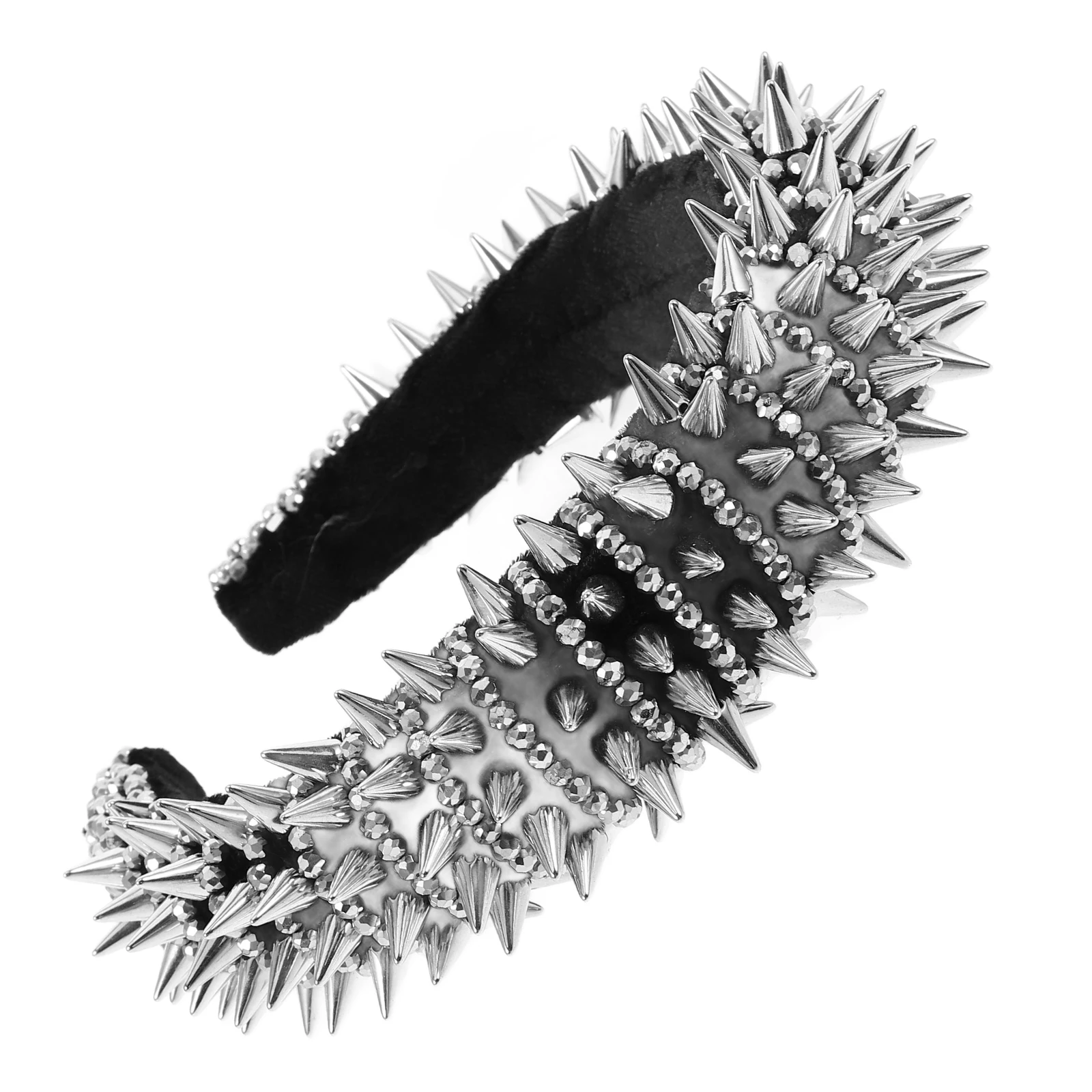 

Crystal Rivet Studded Punk Headband White Water Thick Sponge Rivets Gothic Accessories Halloween Decorations Embellished Women
