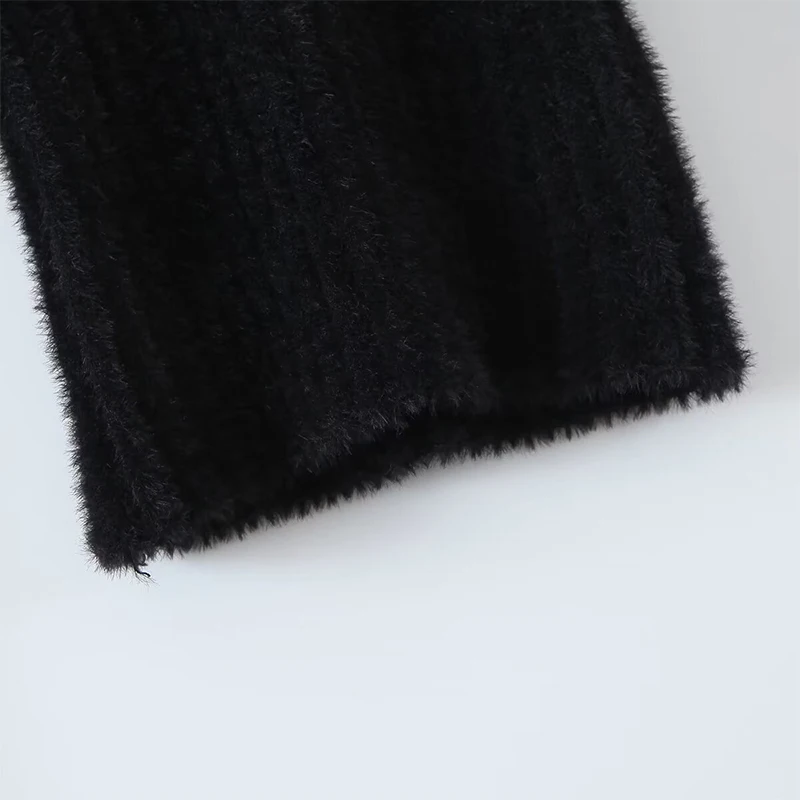 YENKYE New Autumn Women Fashion Hollow Out Black Knit Sweater V Neck Long Sleeves Female Chic Lady Tops