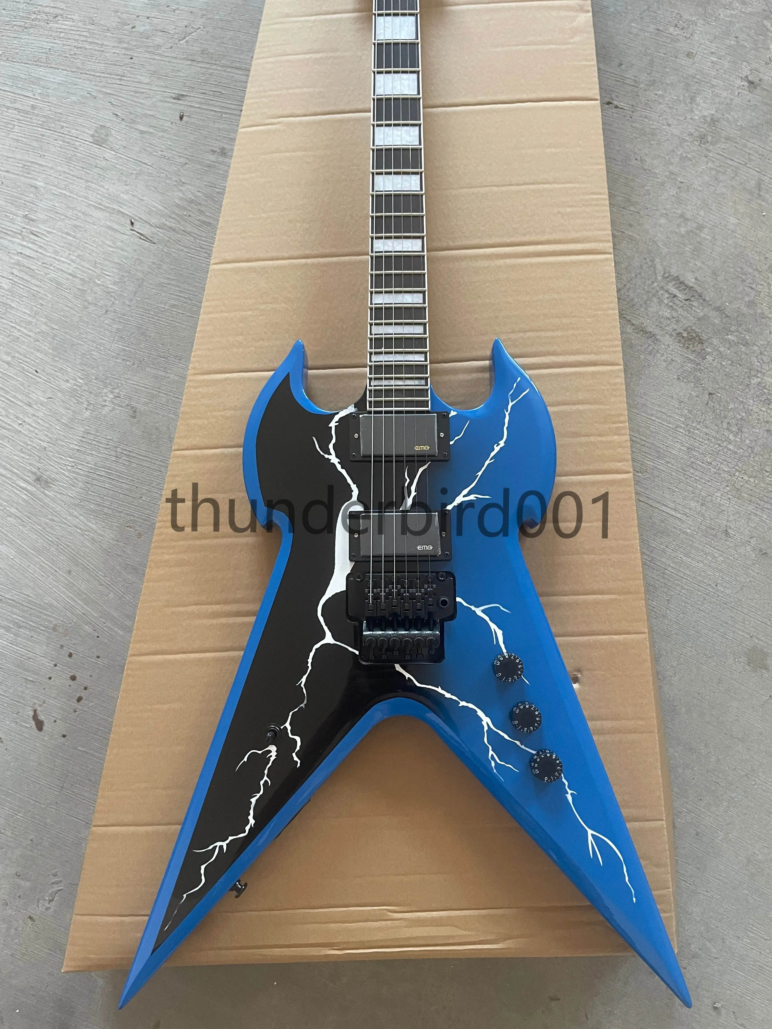 WYLDE War Hammer Zakk Electric Guitar Mahogany Body Blue Lightning Floyd Rose Vibrato