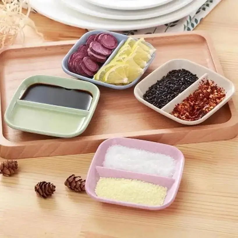 1 Pcs Wheat Straw Seasoning Dish Multi-purpose Drain Dish Calvings Sauce Vinegar Tableware Divider Convenience Products