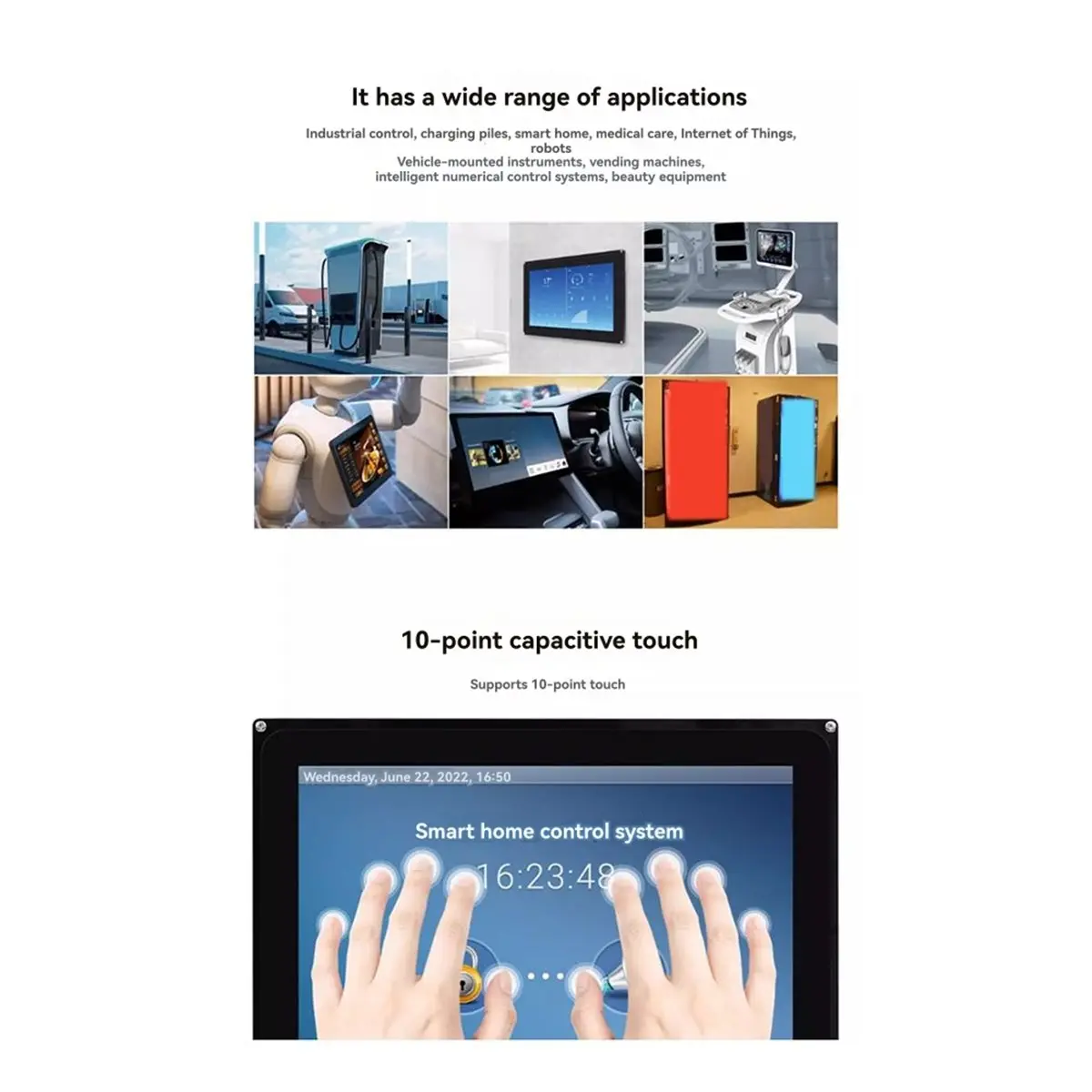 Digital Essentials 10.1 Inch IPS Capacitive Touch Screen 1024x600 RGB Interface Support 10 Point Touch with LED Backlight