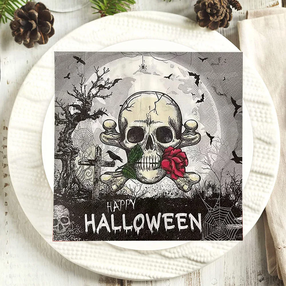 20 teile/beutel Halloween Bat Party Servietten Schwarz Skeleton Rose Tissues Festliche Einweg Servietten Terror Motto Party Dekorationen