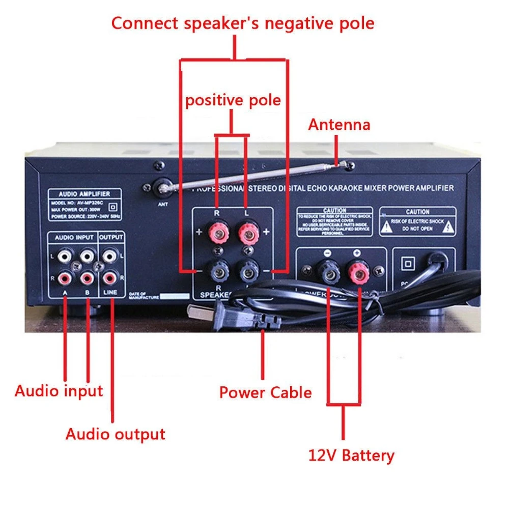 Bluetooth 2.0 Kanal 200W + 200W Audio-Leistungsverstärker HiFi-Verstärker 12V/220V AV-Leistungsverstärker Lautsprecher Fernbedienung für Auto und Zuhause – Detail 8