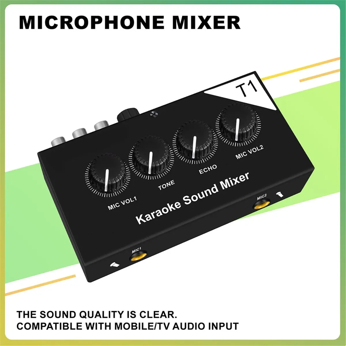 Y1918A*☀▃Audio Mixer Amplifier Karaoke Sound Mixer Portable Dual Mic Inputs with Cable Professional Audio System EU Plug
