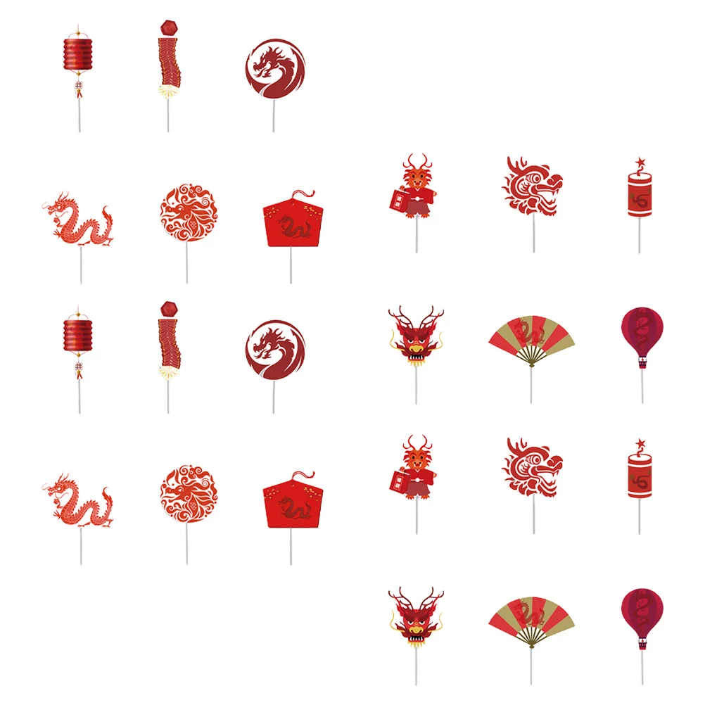 Chinese New Year Cupcake Toppers 24Pcs Dragon Cake Picks Toothpicks Spring Festival Party Supplies