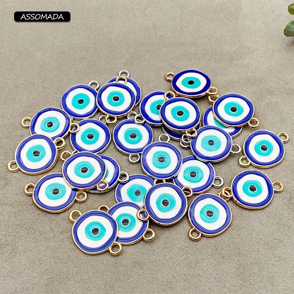 

ASSOMADA 10pcs Fashion Evil Eye Charms Connectors Bracelet Coins Fit Diy Evil Eye Coins Necklaces Pendants Jewelry Accessories