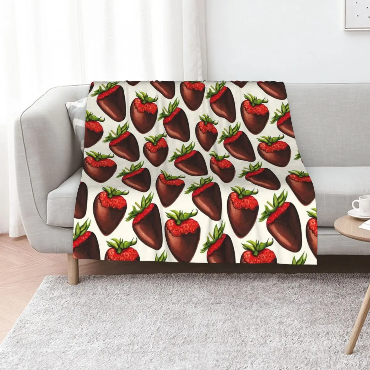 

Chocolate Covered Strawberry Pattern - White Throw Blanket Bed Retros Cute Plaid Furrys Blankets