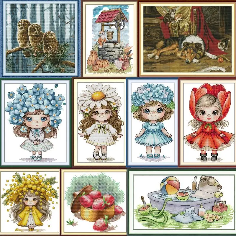 

Portrait HH07-Soulgift Pre-printed Cross Stitch Kit Easy Pattern Aida Stamped Fabric Embroidery Set-Easy To Follow-Recommended