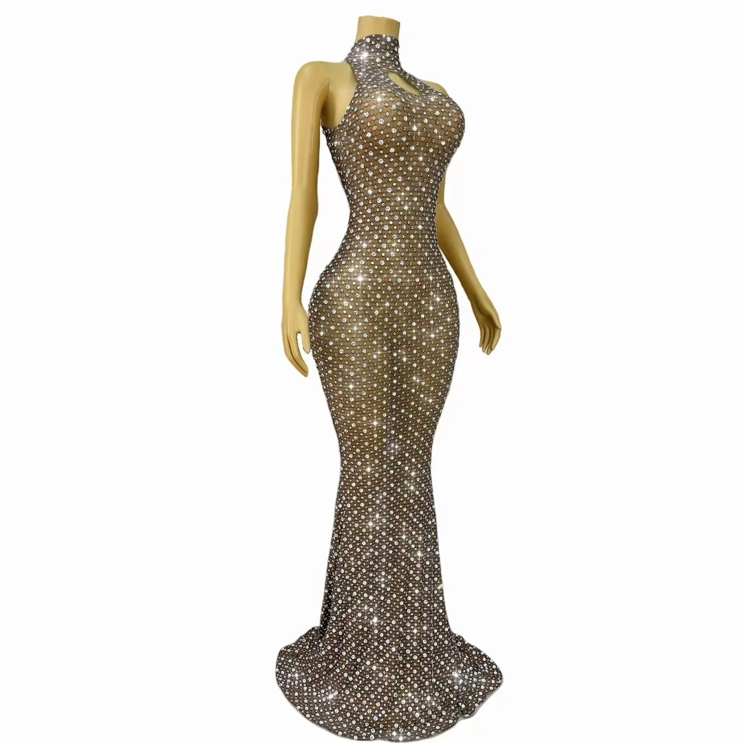 Wangshangzuan الراقية زائدة اللباس الساطع كامل الماس ثوب مسائي كوكتيل حزب حفلة موسيقية الزي السجادة الحمراء المرحلة الزي