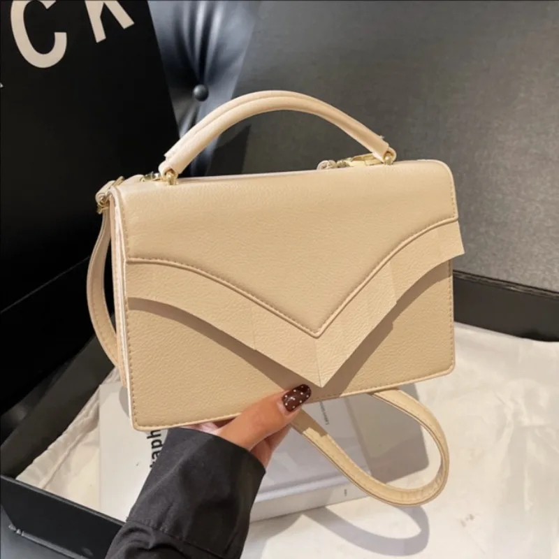 PU Shoulder Bag Solid Color Bag Body Magnetic Buckle Opening Design Casual Fashion Messenger Bag