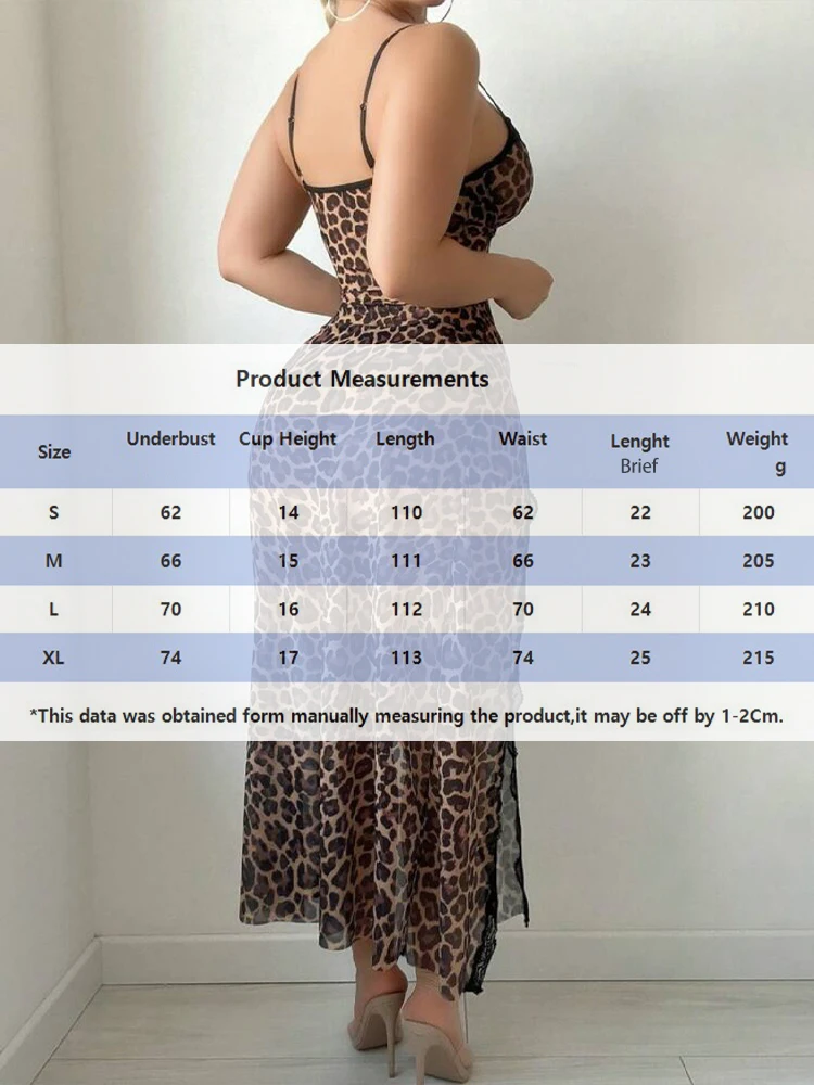 مثير الكبار الملابس الداخلية الإناث الخامس الرقبة فستان النوم انظر من خلال عالية سبليت بيجامة فستان ليوبارد طباعة ملابس خاصة الدانتيل تقليم مساء اللباس #6