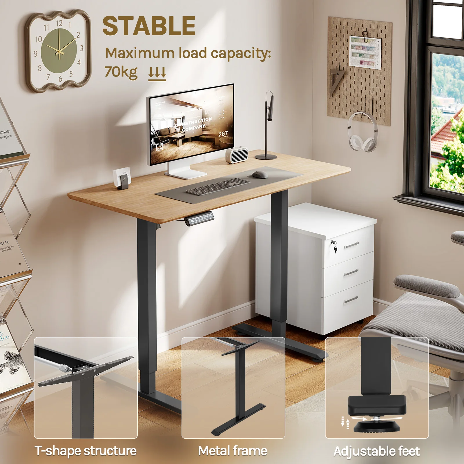 Height Adjustable Stand Up Desk Bracket Electric Lifting Desk Frame with USB Charging Port Memory Control for Home Office