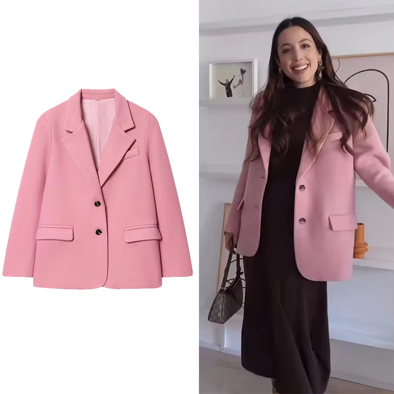 

Женский розовый пиджак, шикарный модный однобортный повседневный пиджак с лацканами, пальто, женская осенне-зимняя новая верхняя одежда ﻿