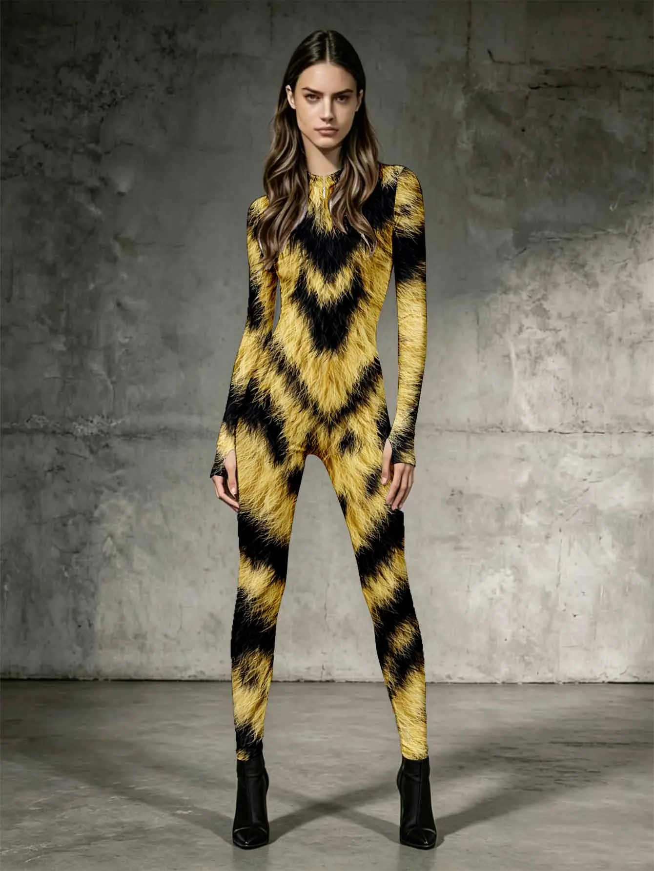 Slimming and shaping one-piece jumpsuit with long sleeves and a snug fit for slimming women's clothing