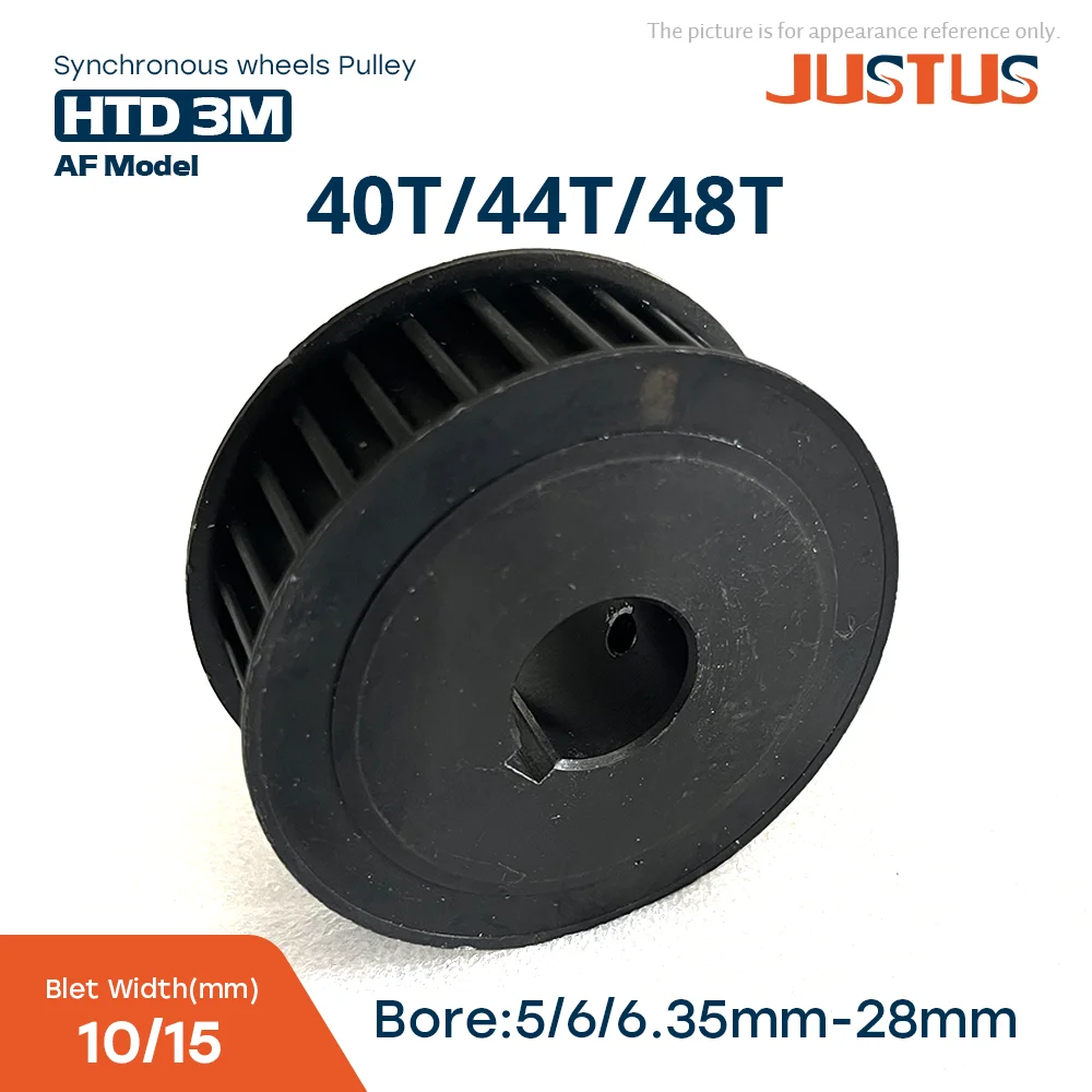 40T 44T 48Teeth HTD 3M Black Steel Synchronous Wheels Bore 5-28mm Keyway 3x1.4/4x1.8/5x2.3/6x2.8/8x3.3mm for Belt Width 10/15mm