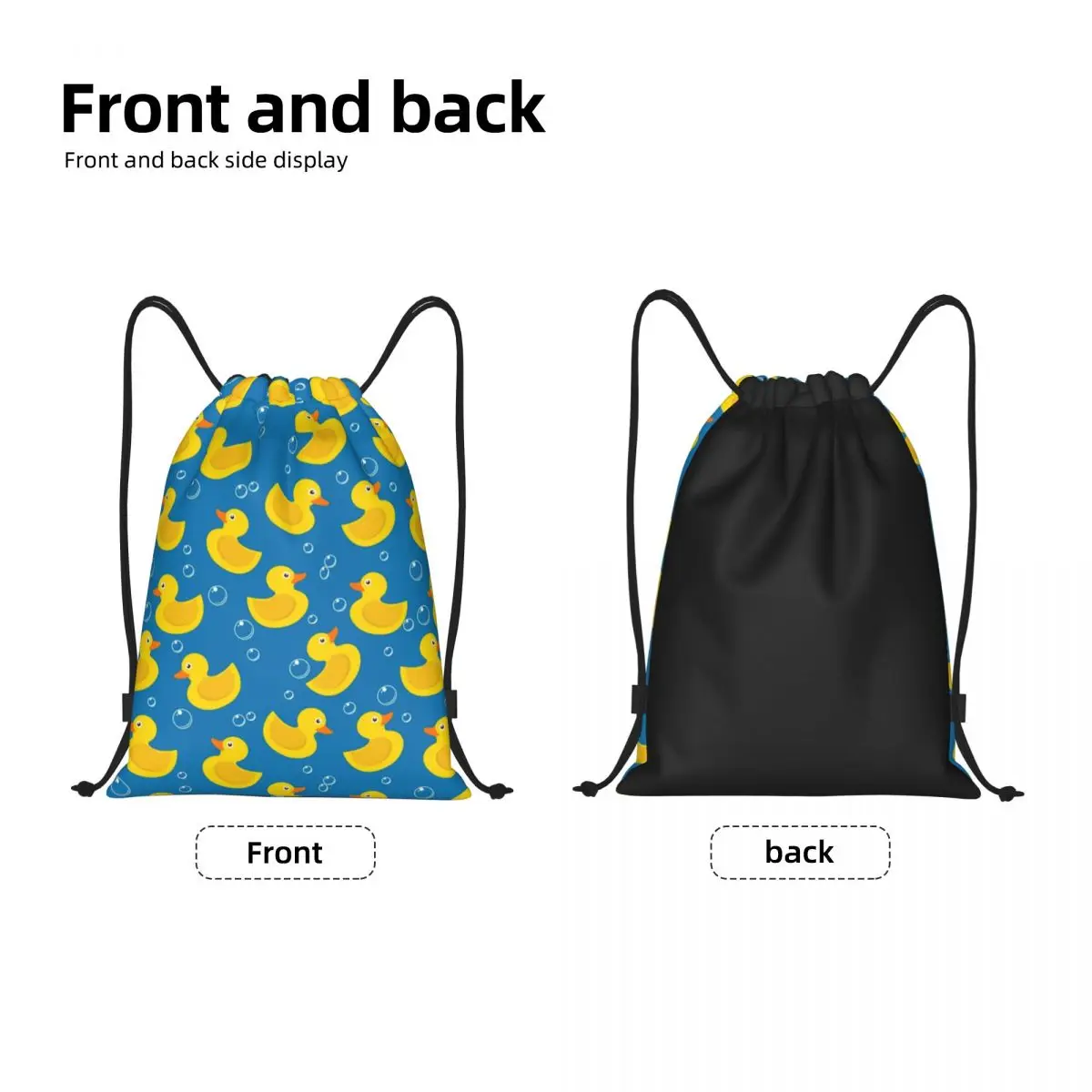 Custom Cartoon Yellow Rubber Duck Pattern Drawstring Backpack Women Men Sport Gym Sackpack Foldable Training Bag Sack