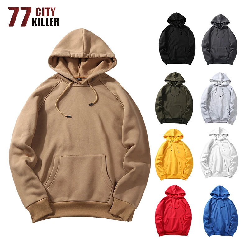 Ukuran Euro Hoodies Solid Pria Musim Semi Musim Gugur Kualitas Tinggi Fleece Liner Kaus Pria Katun Streetwear Hangat Hoodies Wanita S-2XL