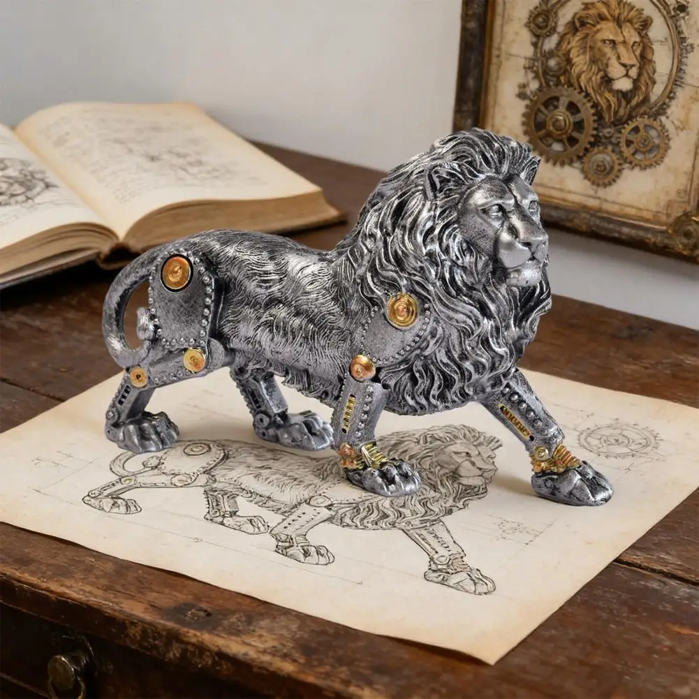 Resin Statues for Desk Collectible Style Decor Steampunk Mechanical Beast Resin Figurine Vintage Gear Statue Style for Office