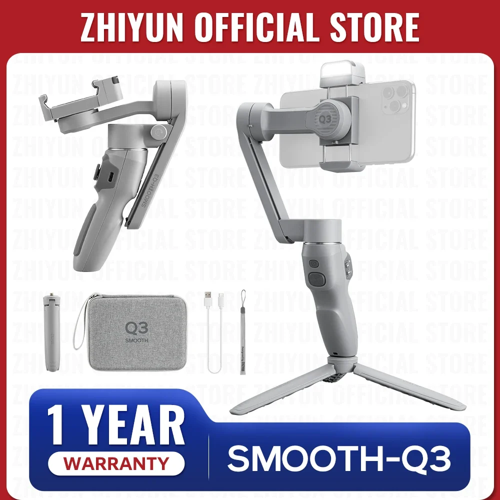 Estabilizador de Gimbal para Smartphone ZHIYUN SMOOTH Q3 de 3 Ejes con Luz de Relleno, Soporte Flexible de Mano para iPhone, Xiaomi, Samsung
