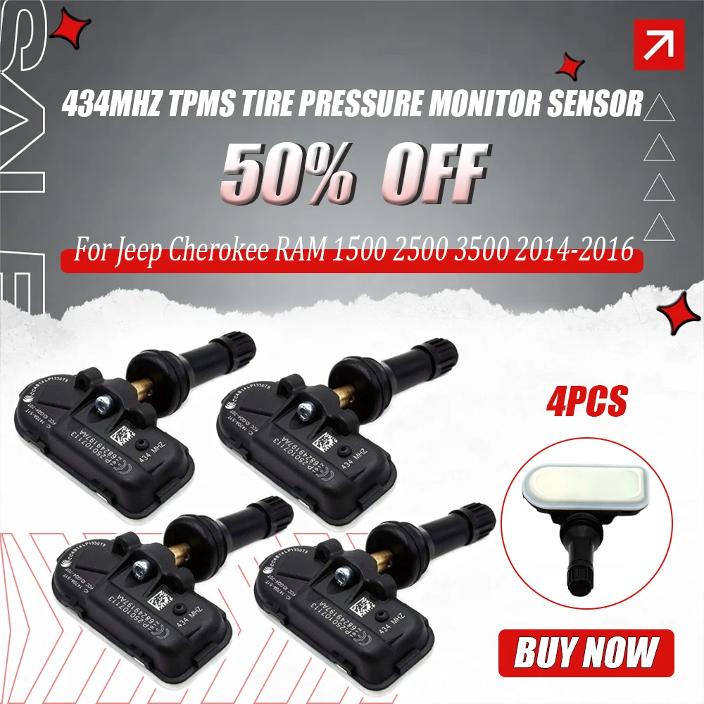 

4Pcs 434MHZ TPMS Tire Pressure Monitor Sensor for 2014-2016 Jeep Cherokee RAM 1500 2500 3500 68157568AA 68239720AB 68249197AA