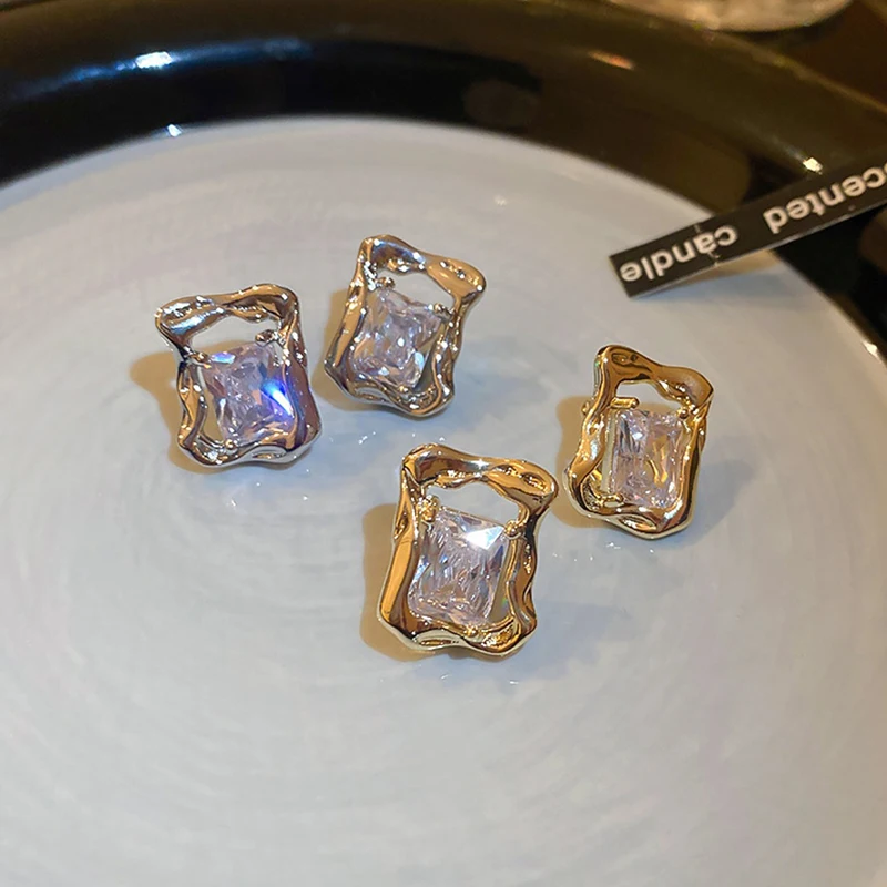 Nieregularne, błyszczące kwadratowe kryształowe kolczyki z cyrkonią, dla kobiet, trendy w stylu Vintage, jakość, luksusowa biżuteria, prezenty na przyjęcia