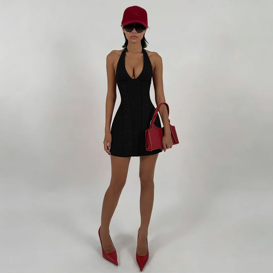 

2026 New Arrival Women's Unique Design Halter Neck Dress Retro Sleeveless High Waist Slim Sexy Mini Dress