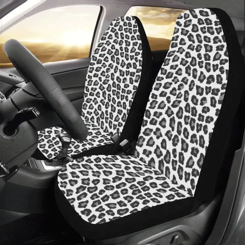 

Snow Leopard Car Seat Covers for Vehicle 2 pc, Animal Print Black Pattern Front Seat Covers, Car SUV Gift Her Protector Accessor